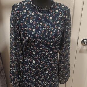 Banana Republic Dark Blue Floral Long Sleeve Dress